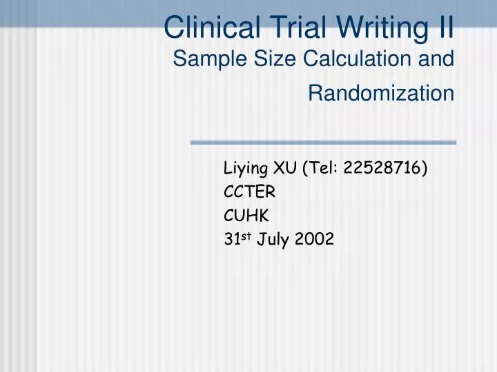clinical trial writing ii sample size calculation and randomization