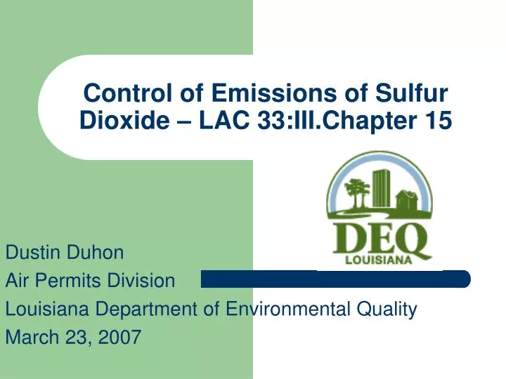 control of emissions of sulfur dioxide lac 33 iii chapter 15