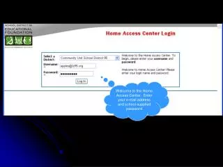 Welcome to the Home Access Center. Enter your e-mail address and school-supplied password