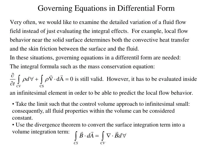governing equations in differential form