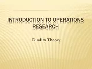 Introduction to Operations Research