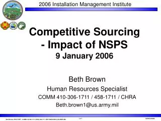 Competitive Sourcing - Impact of NSPS 9 January 2006
