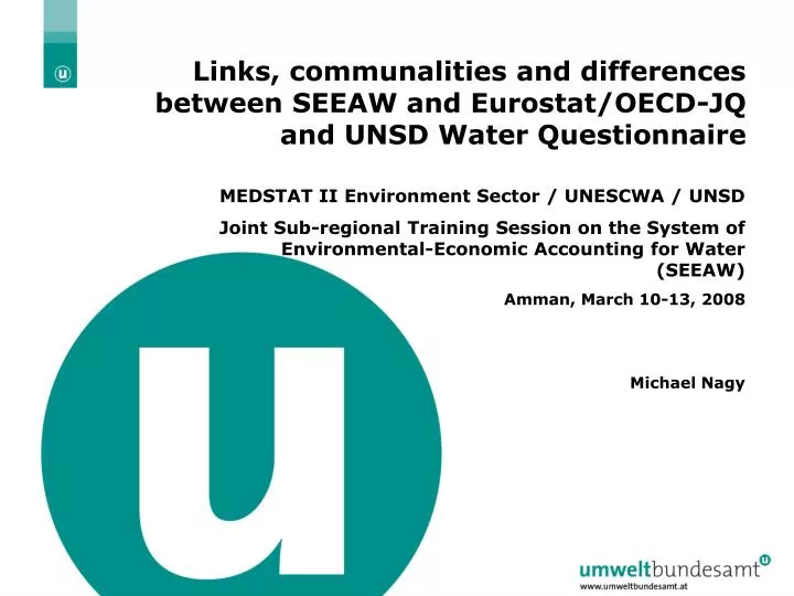 links communalities and differences between seeaw and eurostat oecd jq and unsd water questionnaire