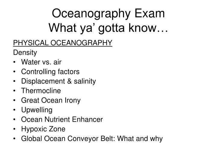 oceanography exam what ya gotta know