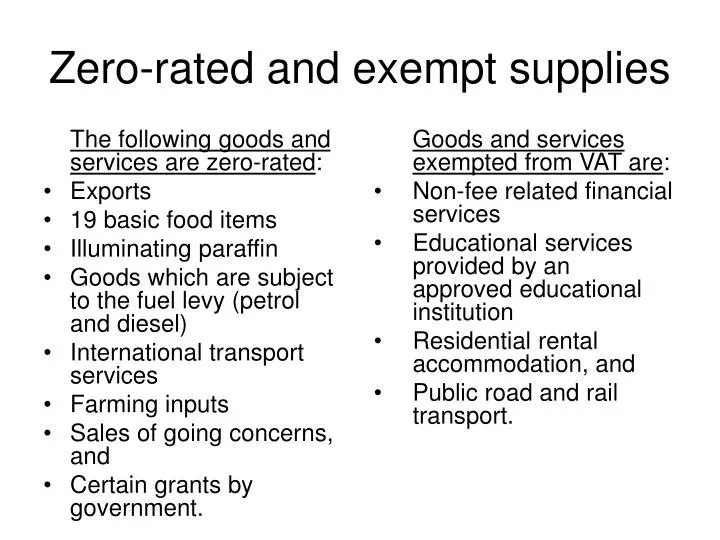 zero rated and exempt supplies
