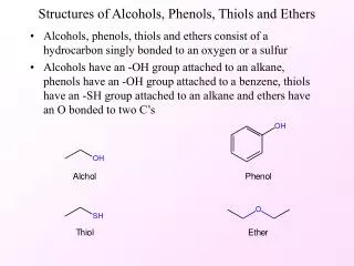 Structures of Alcohols, Phenols, Thiols and Ethers