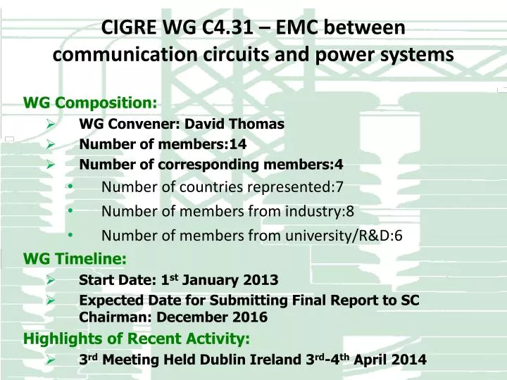 cigre wg c4 31 emc between communication circuits and power systems
