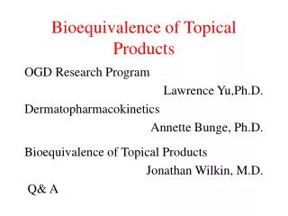 Bioequivalence of Topical Products