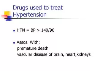 Drugs used to treat Hypertension