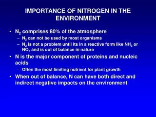 IMPORTANCE OF NITROGEN IN THE ENVIRONMENT