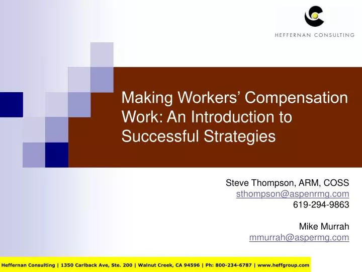 making workers compensation work an introduction to successful strategies