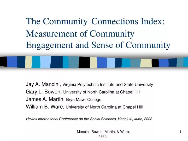 the community connections index measurement of community engagement and sense of community