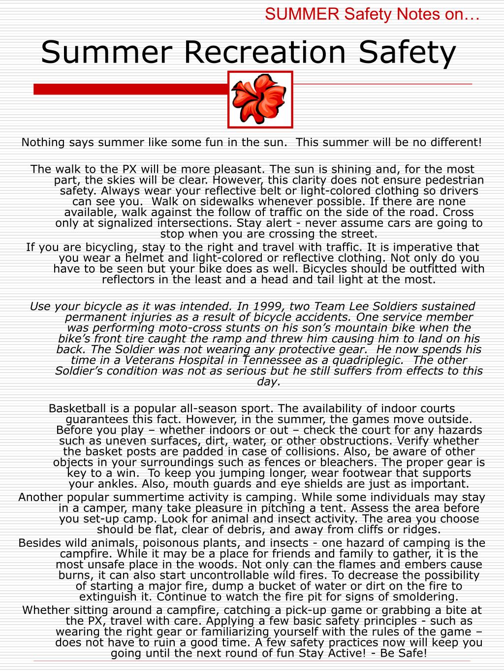 PPT - Summer Safety Notes: Recreation & Activity Tips PowerPoint ...