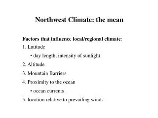Northwest Climate: the mean
