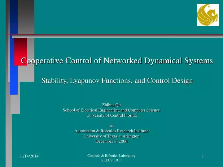 cooperative control of networked dynamical systems stability lyapunov functions and control design