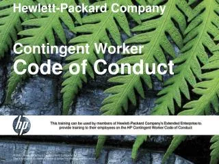 Hewlett-Packard Company Contingent Worker Code of Conduct