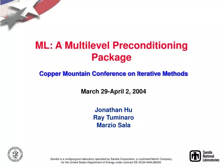 ml a multilevel preconditioning package