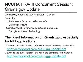 NCURA PRA-III Concurrent Session: Grants Update