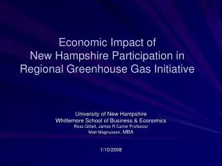 Economic Impact of New Hampshire Participation in Regional Greenhouse Gas Initiative