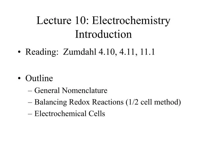 lecture 10 electrochemistry introduction