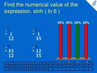 Find the numerical value of the expression. sinh ( ln 6 )