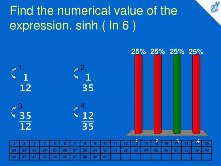 find the numerical value of the expression sinh ln 6