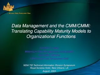 Cynthia C. Hauer Millennium Data Management, Incorporated Huntsville, Alabama