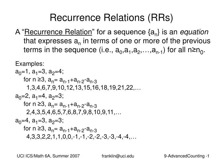 recurrence relations rrs
