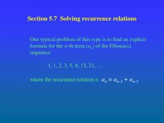 Section 5.7 Solving recurrence relations