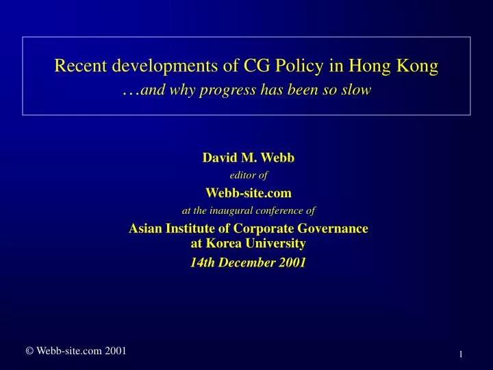 recent developments of cg policy in hong kong and why progress has been so slow