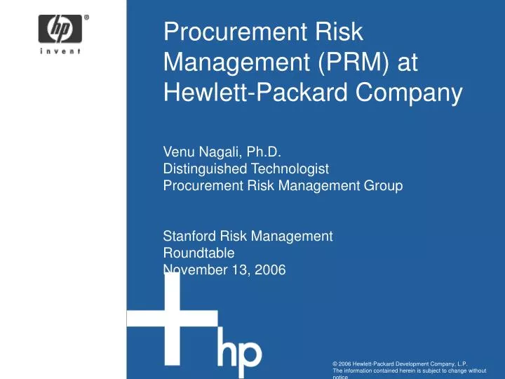 procurement risk management prm at hewlett packard company