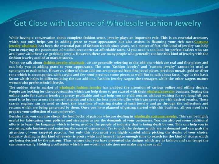 get close with essence of wholesale fashion jewelry