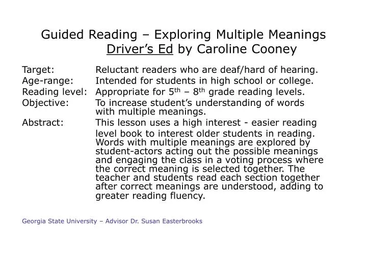guided reading exploring multiple meanings driver s ed by caroline cooney