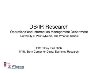DB/IR Day, Fall 2006 NYU, Stern Center for Digital Economy Research