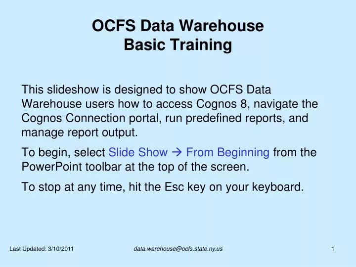 ocfs data warehouse basic training