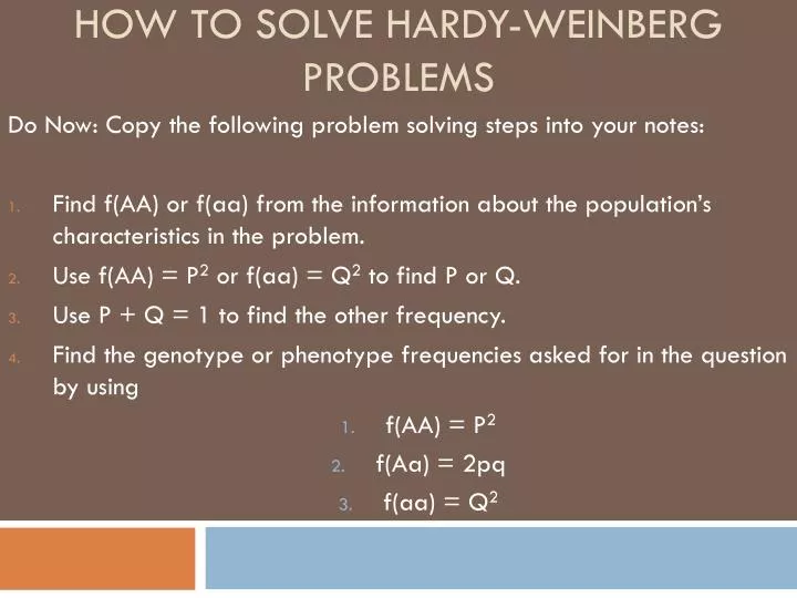 how to solve hardy weinberg problems