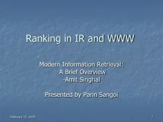 Ranking in IR and WWW