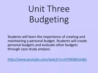 Unit Three Budgeting