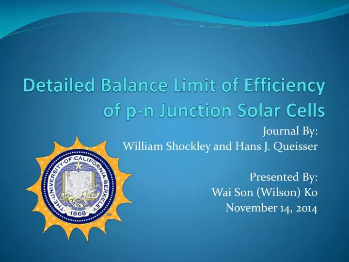 detailed balance limit of efficiency of p n junction solar cells