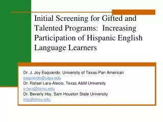 Dr. J. Joy Esquierdo, University of Texas-Pan American esquierdo@utpa
