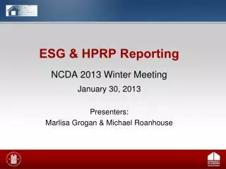ESG &amp; HPRP Reporting