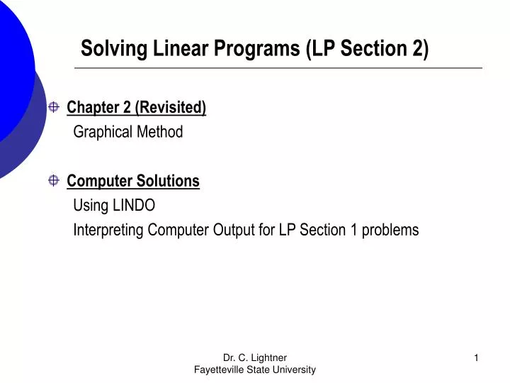 solving linear programs lp section 2