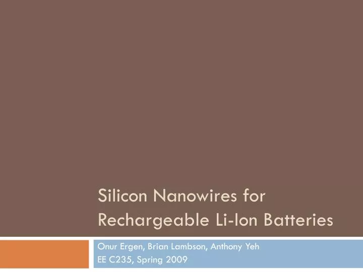 silicon nanowires for rechargeable li ion batteries
