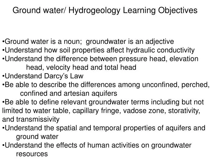 ground water hydrogeology learning objectives
