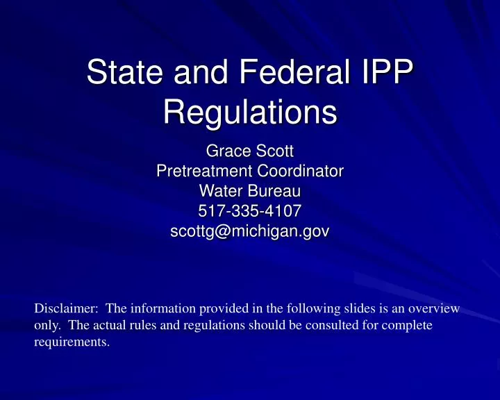 state and federal ipp regulations
