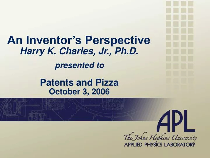 an inventor s perspective harry k charles jr ph d