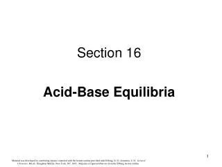 Section 16 Acid-Base Equilibria