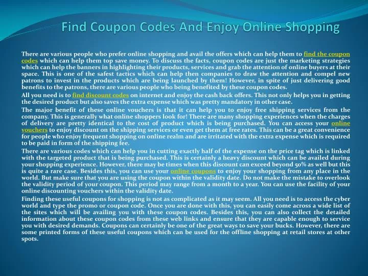 find coupon codes and enjoy online shopping