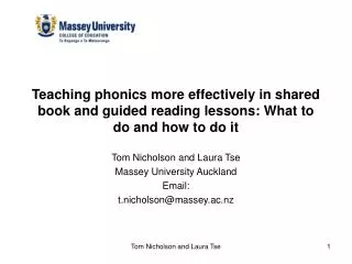 Tom Nicholson and Laura Tse Massey University Auckland Email: t.nicholson@massey.ac.nz