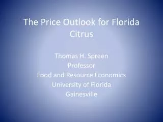 The Price Outlook for Florida Citrus